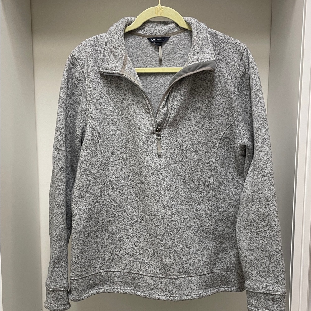Lands' End Women’s Heather Gray Zip-Up Sweater Size L (14-16)